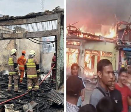 Lima bangunan ludes terbakar di Jalan Pepaya Pekanbaru (foto/int)